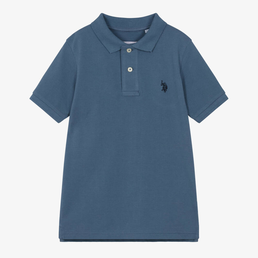 U.S. Polo Assn.-Boys Blue Cotton Piqué Polo Shirt with Double Horsemen Logo | Childrensalon Outlet