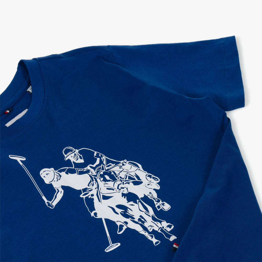 U.S. Polo Assn.-Boys Blue Cotton T-Shirt with Large Double Horsemen Logo | Childrensalon Outlet