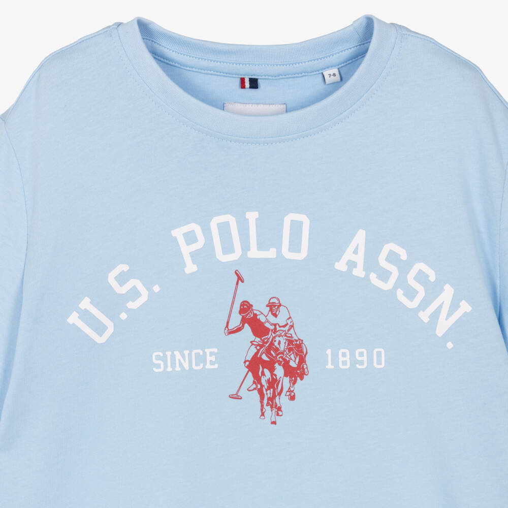 U.S. Polo Assn.-Boys Blue Cotton T-Shirt with White Arch Logo | Childrensalon Outlet