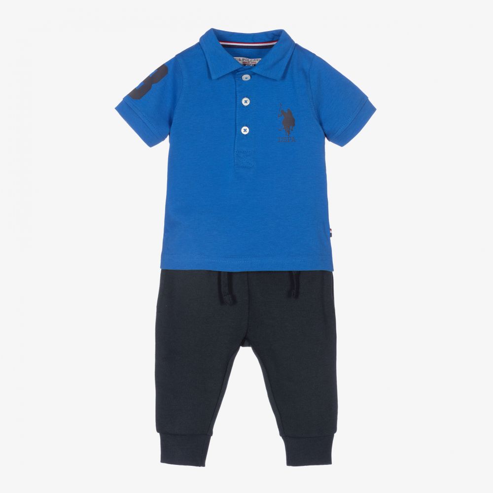 U.S. Polo Assn.-Boys Blue Cotton Trouser Set | Childrensalon Outlet