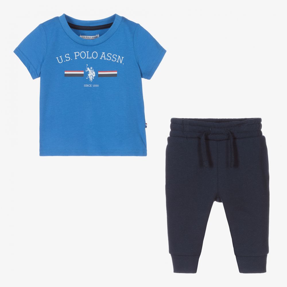 U.S. Polo Assn.-Boys Blue Cotton Trouser Set | Childrensalon Outlet