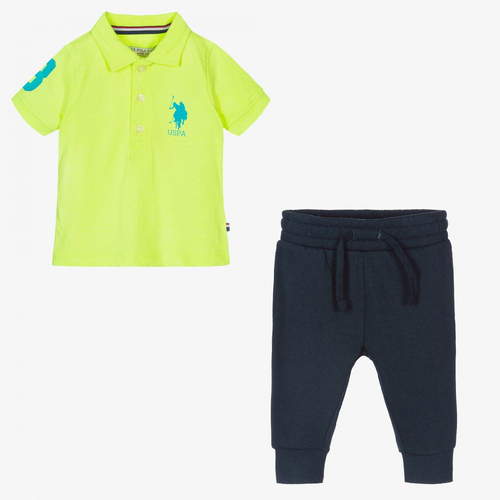 U.S. Polo Assn.-Boys Blue & Green Trouser Set | Childrensalon Outlet