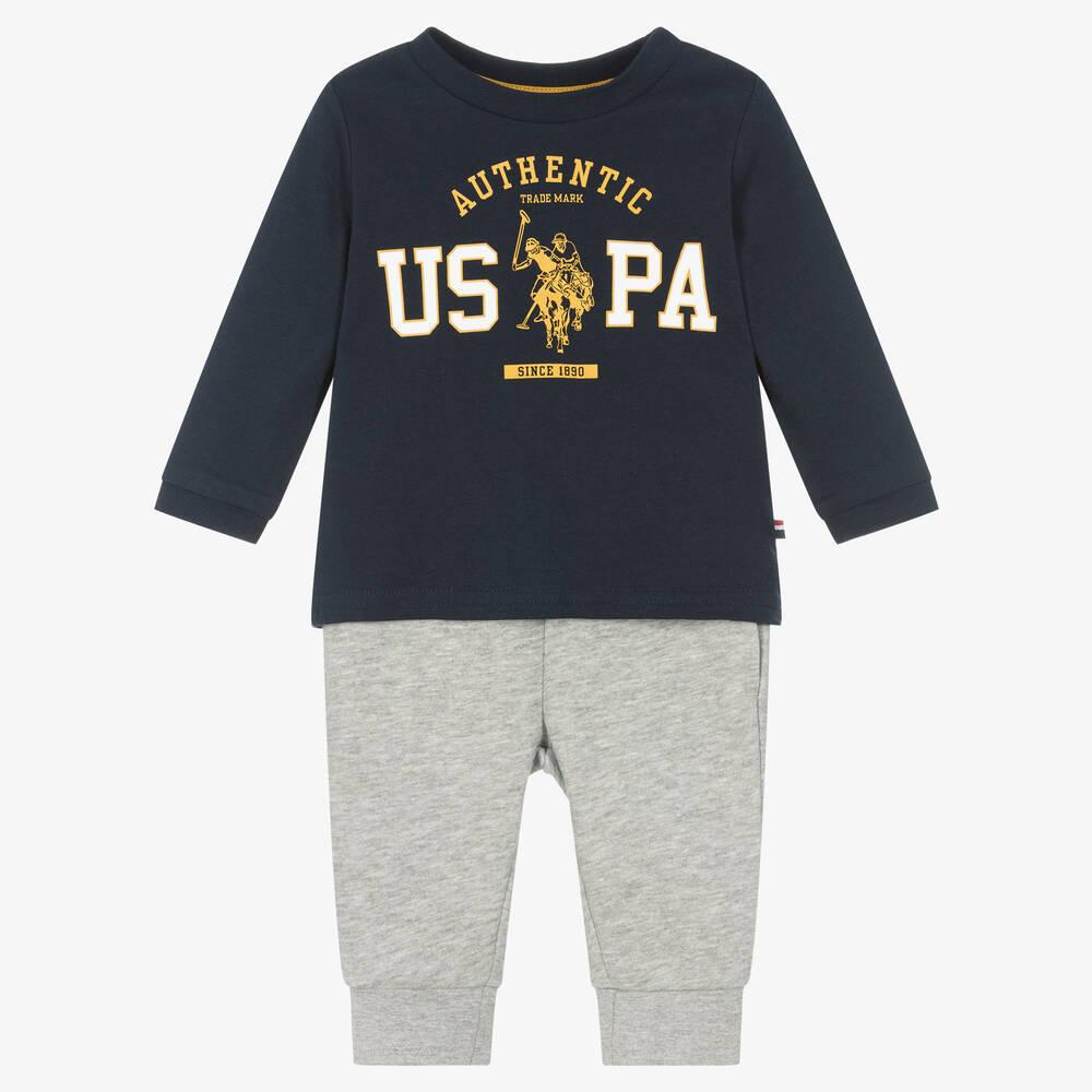 U.S. Polo Assn. - Boys Blue & Grey Cotton Trouser Set | Childrensalon