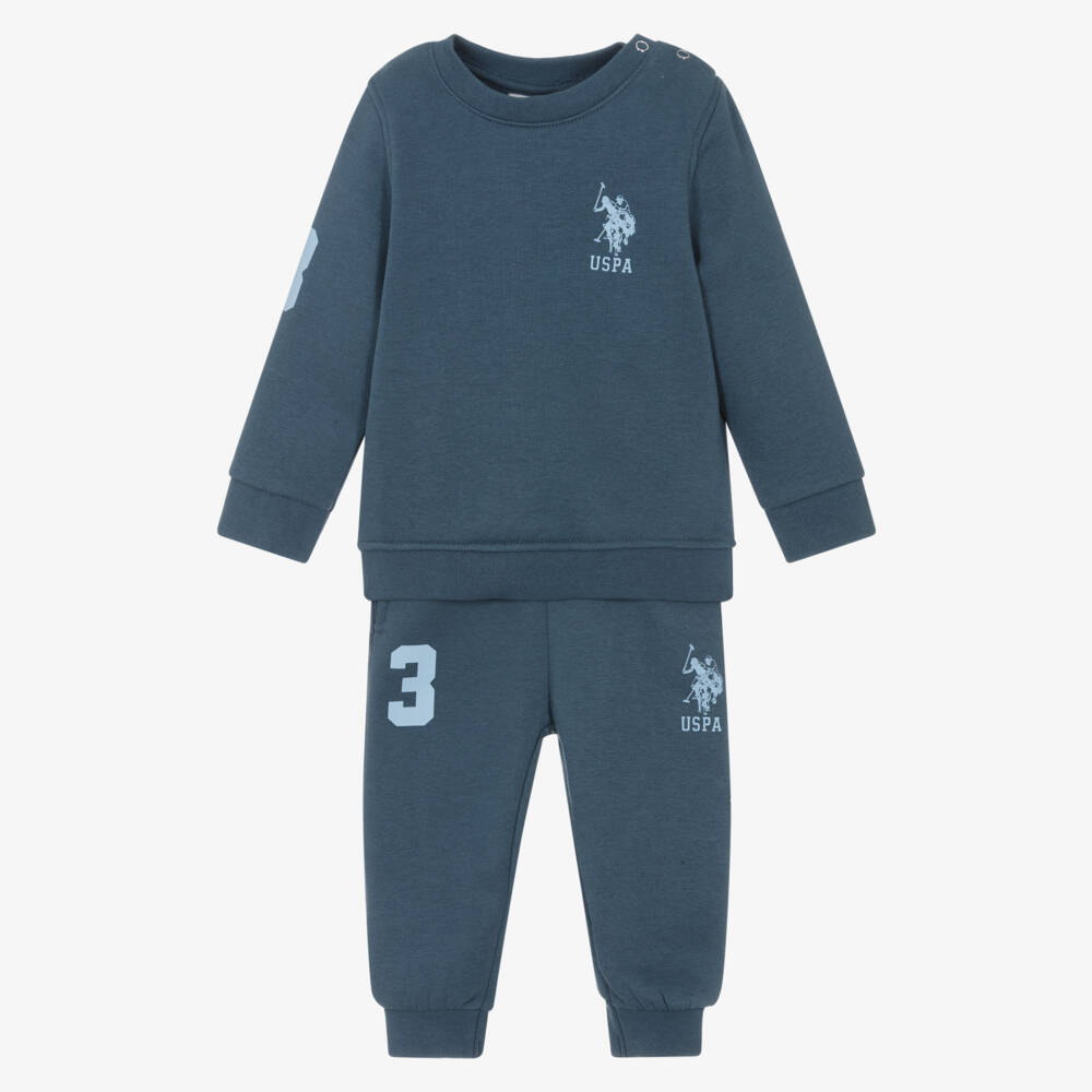 U.S. Polo Assn.-Boys Blue Jersey Tracksuit with Double Horseman Logos | Childrensalon Outlet