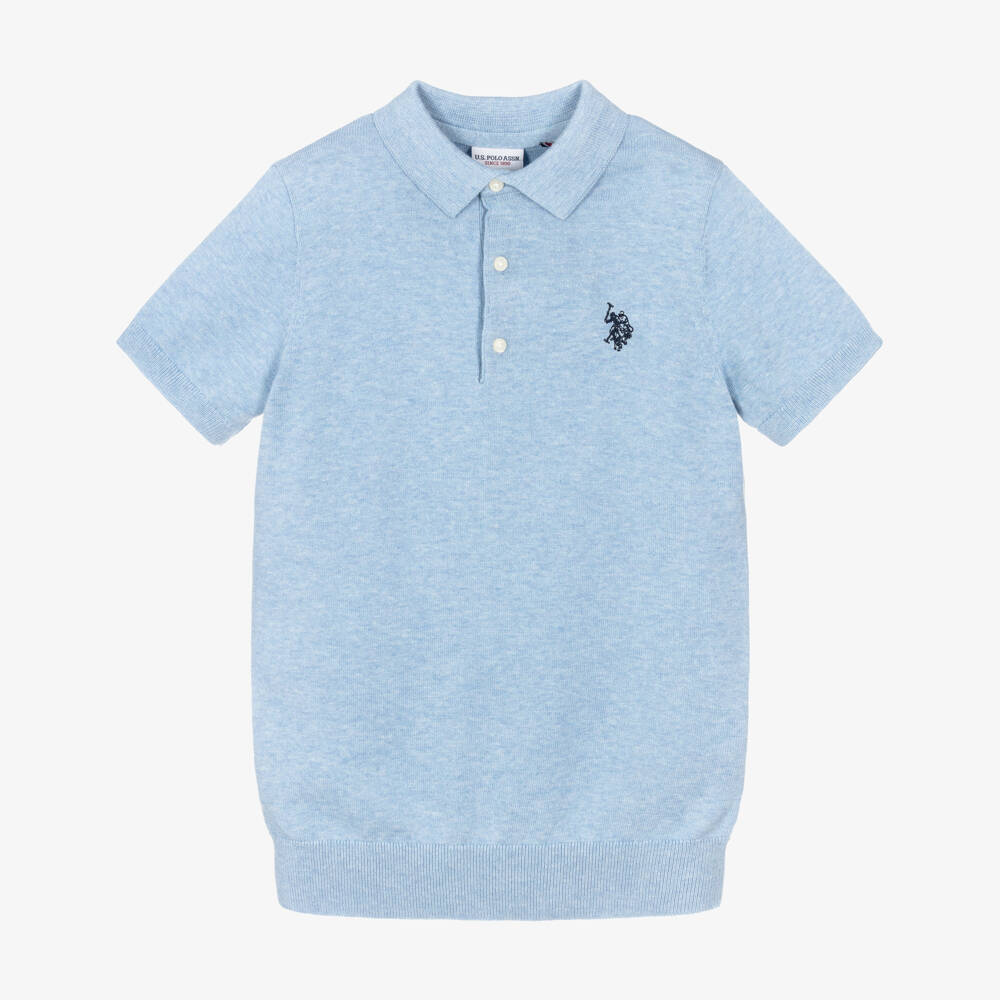 U.S. Polo Assn.-Boys Blue Knitted Cotton Polo Shirt | Childrensalon Outlet