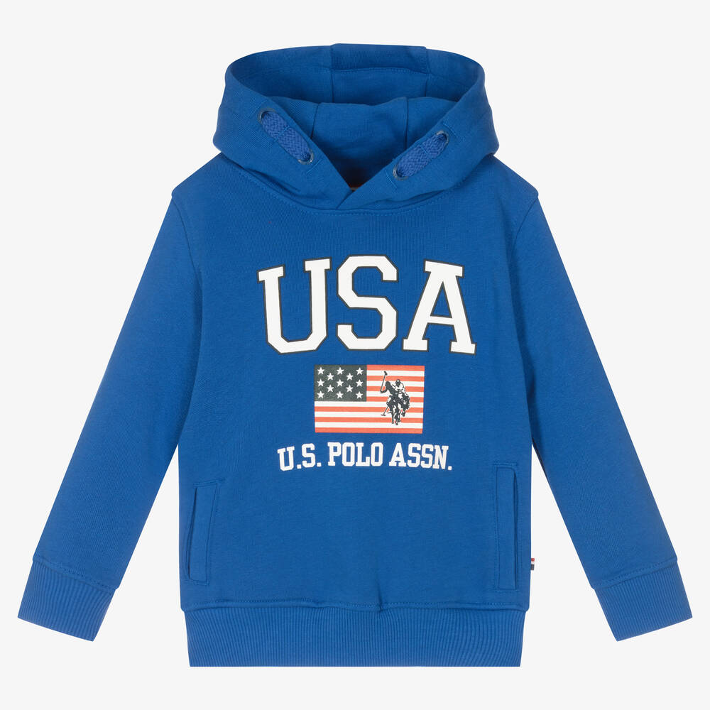 U.S. Polo Assn. Boys Blue Logo Cotton Hoodie Childrensalon Outlet
