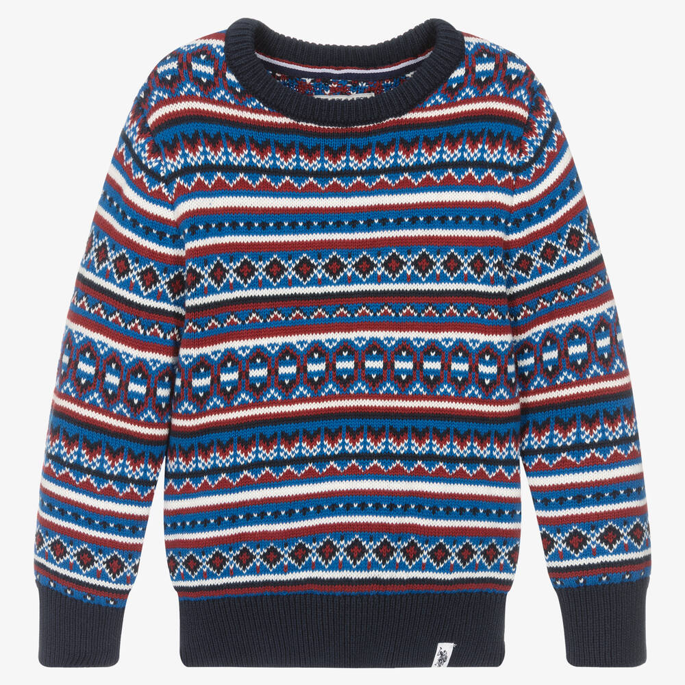U.S. Polo Assn. - Boys Blue & Red Cotton Knitted Sweater | Childrensalon
