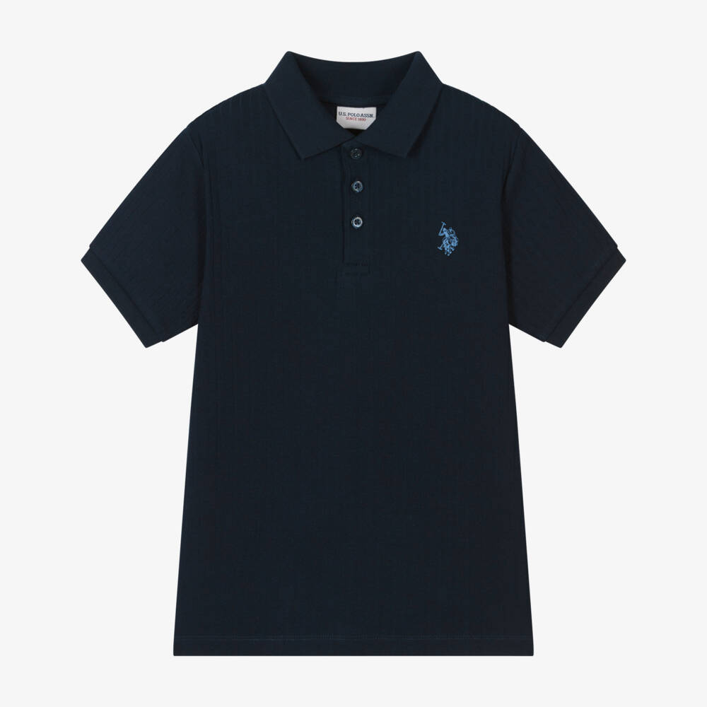 U.S. Polo Assn.-Boys Blue Ribbed Jersey Polo Shirt | Childrensalon Outlet
