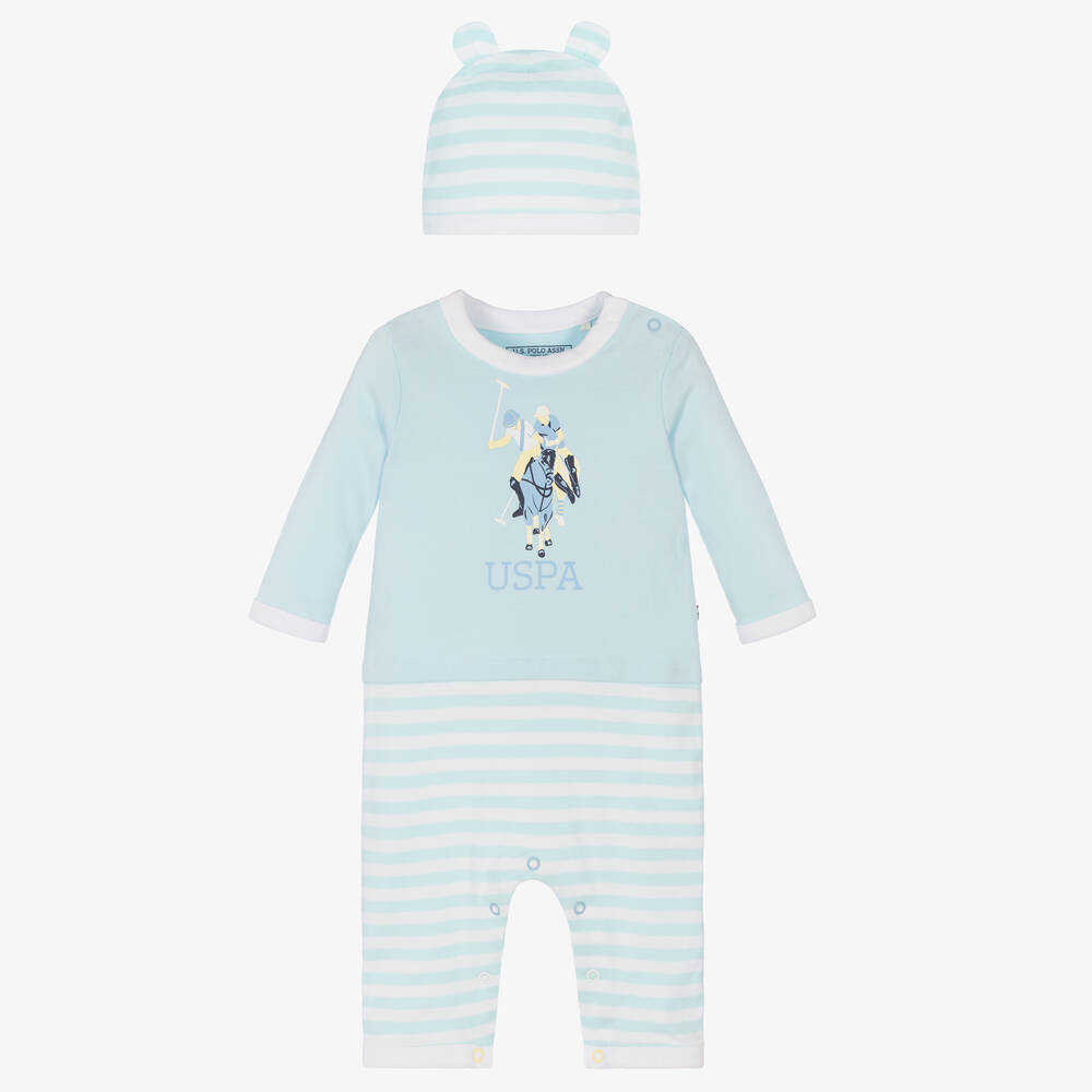 U.S. Polo Assn. - Boys Blue Striped Babysuit Set | Childrensalon