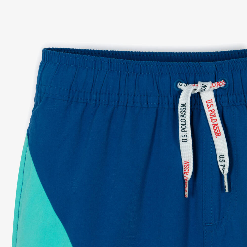 U.S. Polo Assn.-Boys Blue Swim Shorts with Double Horsemen Logo | Childrensalon Outlet
