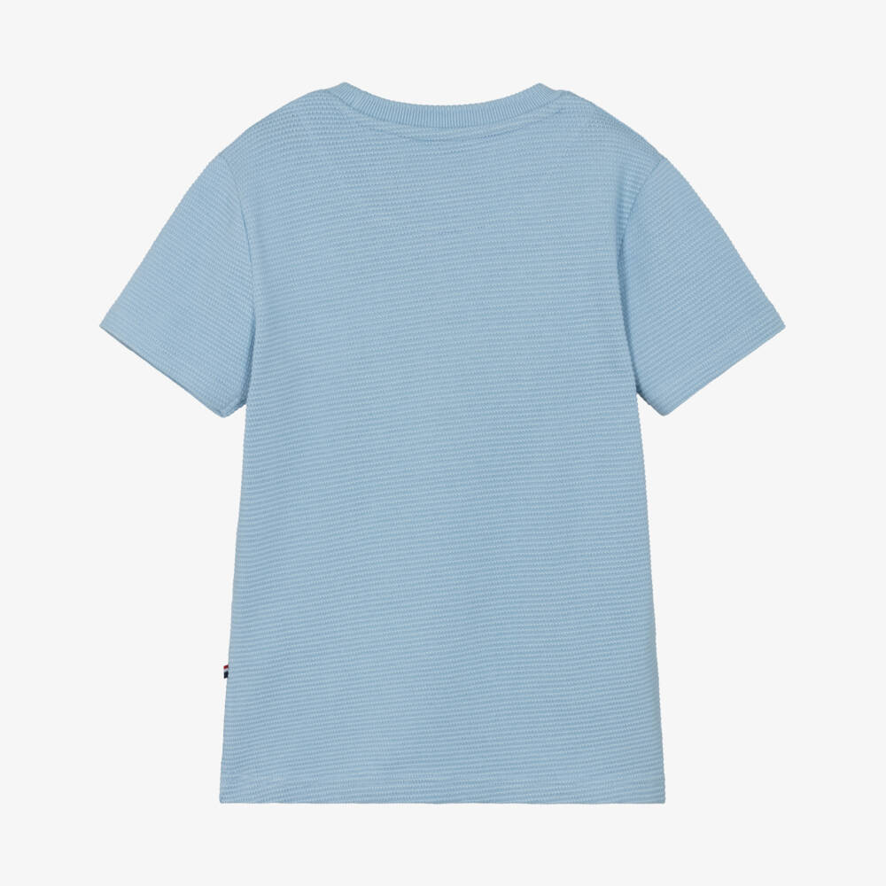 U.S. Polo Assn.-Boys Blue Textured Cotton Jersey Short-Sleeved T-Shirt | Childrensalon Outlet
