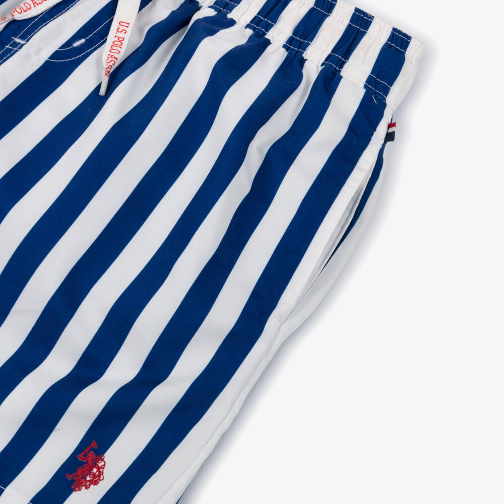 U.S. Polo Assn.-Boys Blue & White Stripe Swim Shorts | Childrensalon Outlet