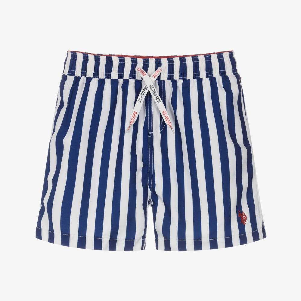 U.S. Polo Assn.-Boys Blue & White Stripe Swim Shorts | Childrensalon Outlet