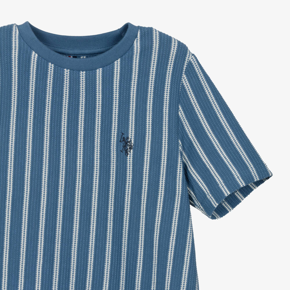 U.S. Polo Assn.-Boys Blue & White Striped Cotton Knit T-Shirt | Childrensalon Outlet