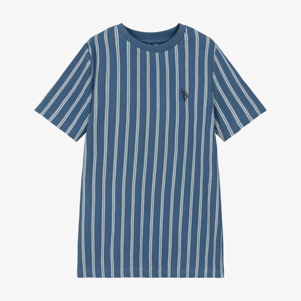 U.S. Polo Assn.-Boys Blue & White Striped Cotton Knit T-Shirt | Childrensalon Outlet