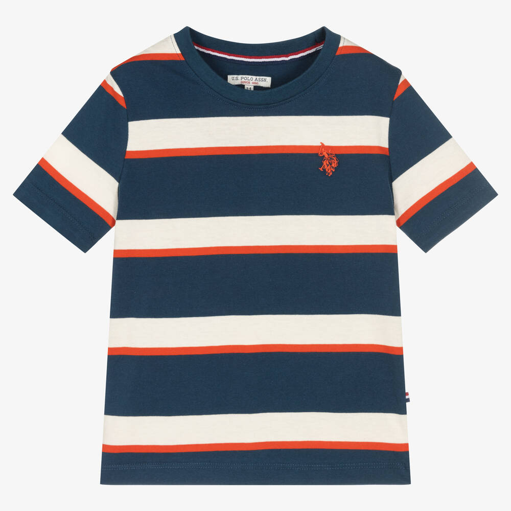 U.S. Polo Assn. - Boys Blue & White Striped Cotton T-Shirt | Childrensalon