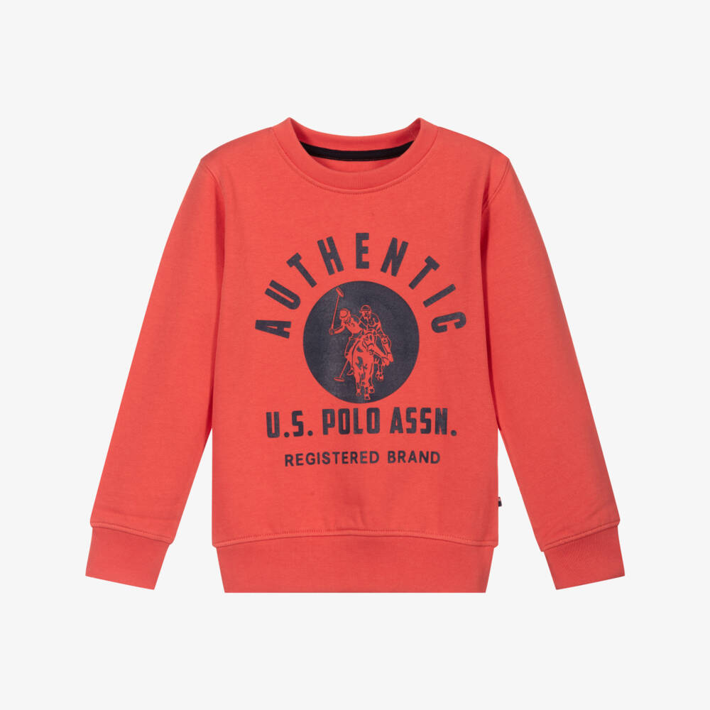 U.S. Polo Assn.-Boys Coral Red Logo Sweatshirt | Childrensalon Outlet