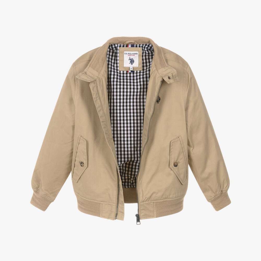 U.S. Polo Assn.-Boys Dark Beige Cotton Twill Jacket | Childrensalon Outlet