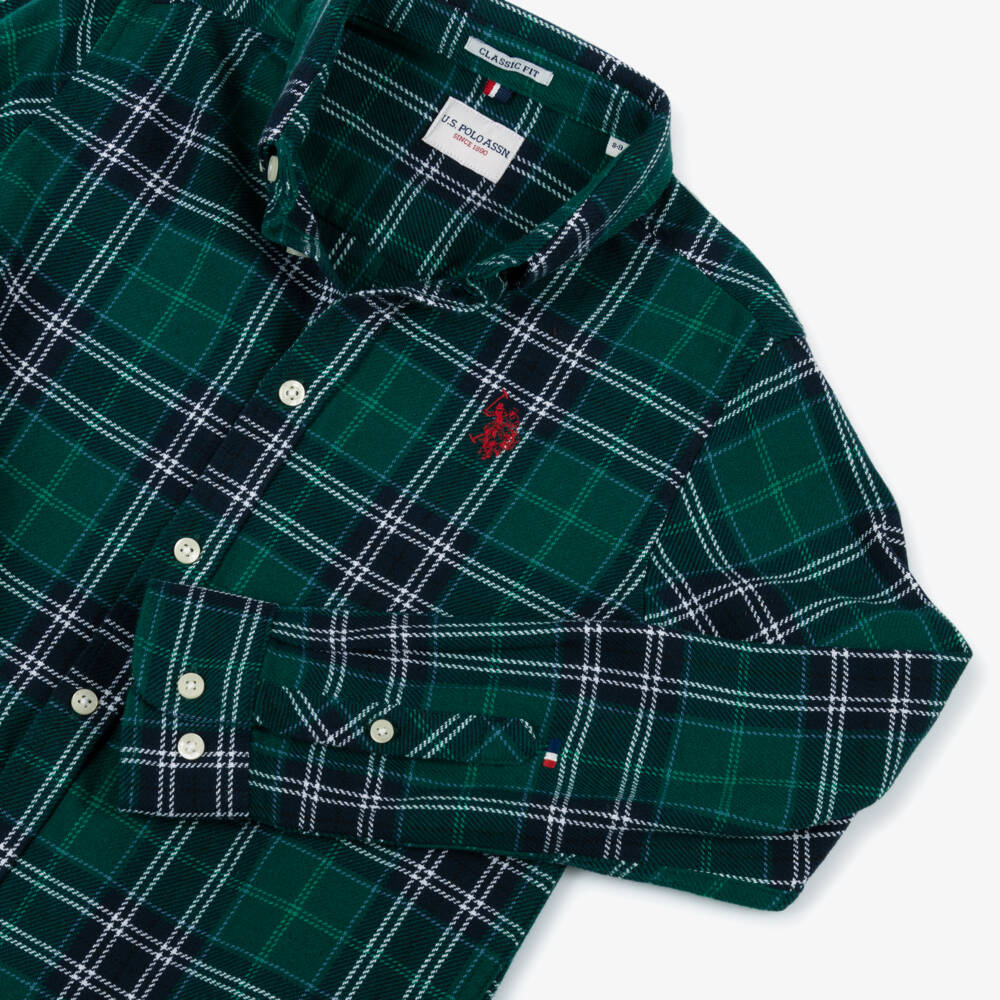 U.S. Polo Assn.-Boys Dark Green & Blue Tartan Check Cotton Shirt | Childrensalon Outlet