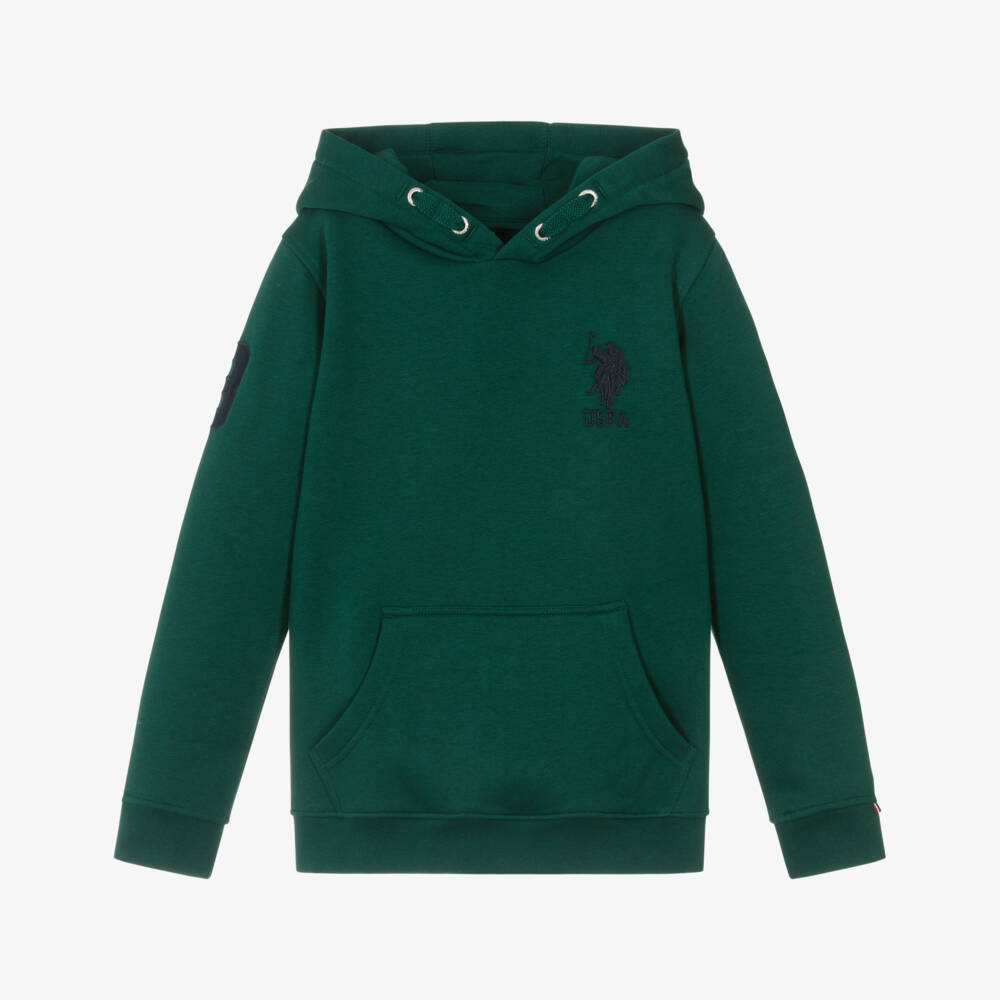 U.S. Polo Assn.-Boys Dark Green Cotton Jersey Hoodie | Childrensalon Outlet