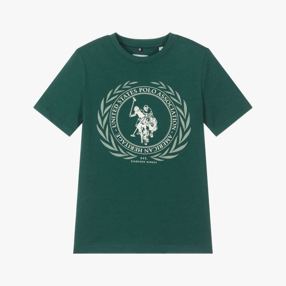 U.S. Polo Assn.-Boys Dark Green Cotton Jersey Large Logo T-Shirt | Childrensalon Outlet
