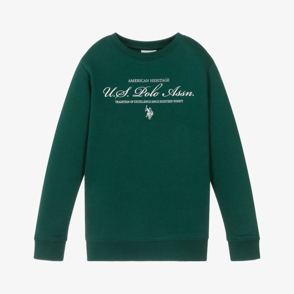 U.S. Polo Assn.-سويتشيرت قطن لون أخضر داكن للأولاد | Childrensalon Outlet