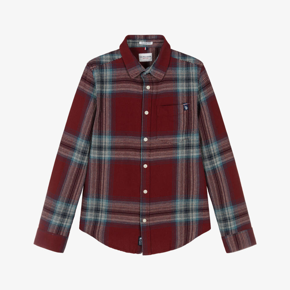 U.S. Polo Assn.-قميص كاروهات لون أحمر داكن للأولاد | Childrensalon Outlet