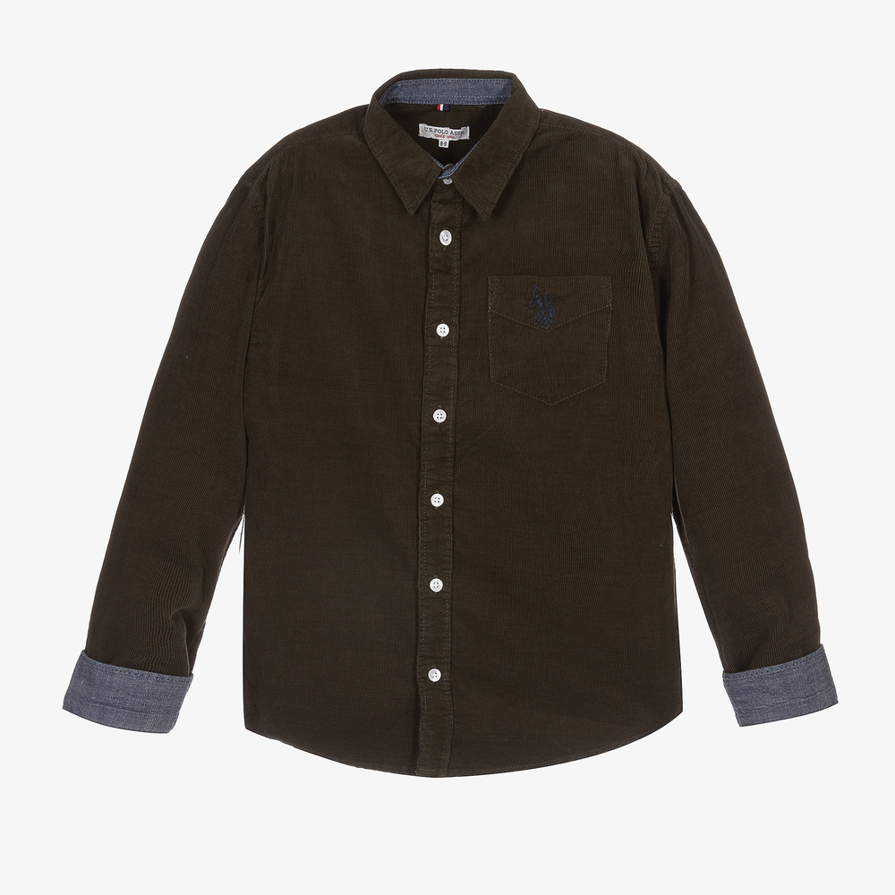 U.S. Polo Assn.-Boys Green Corduroy Logo Shirt | Childrensalon Outlet