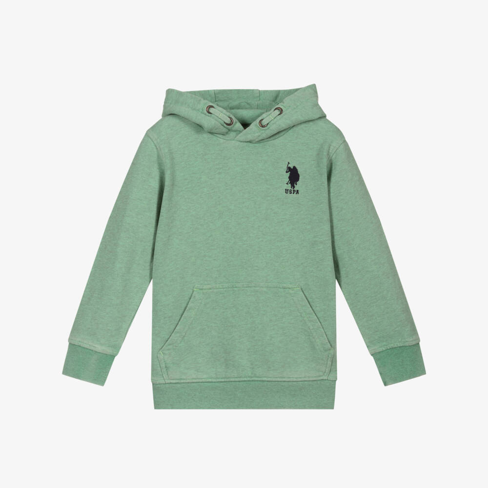 U.S. Polo Assn.-Boys Green Cotton Logo Hoodie | Childrensalon Outlet