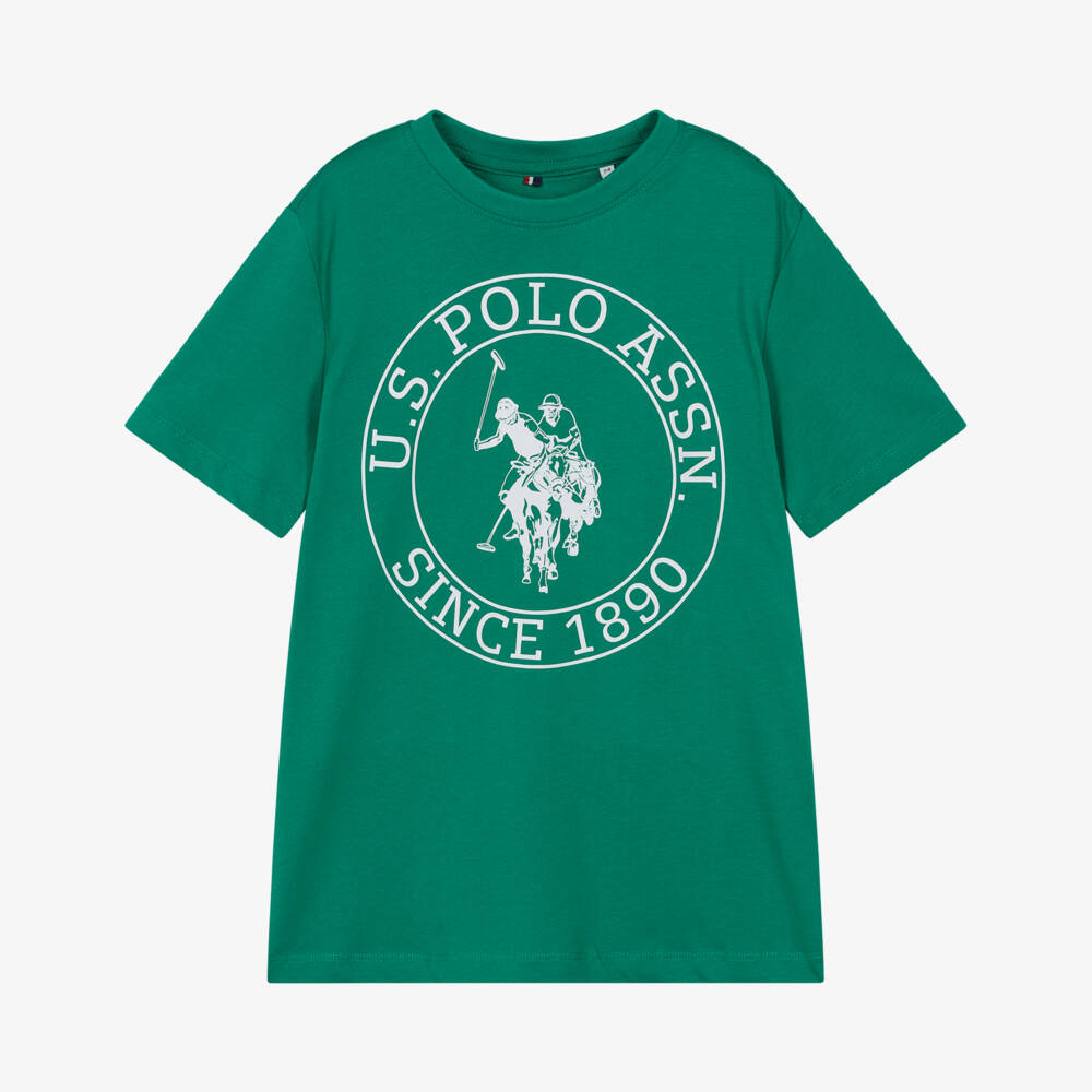 U.S. Polo Assn.-Boys Green Cotton T-Shirt with Circle Logo | Childrensalon Outlet
