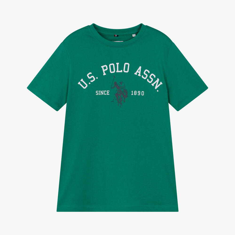 U.S. Polo Assn.-Boys Green Cotton T-Shirt with Signature Arch Logo | Childrensalon Outlet
