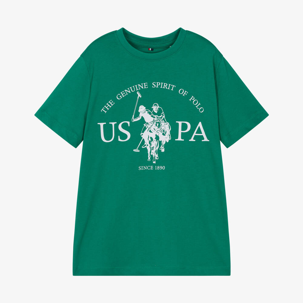 U.S. Polo Assn.-Boys Green Cotton T-Shirt with USPA Logo | Childrensalon Outlet