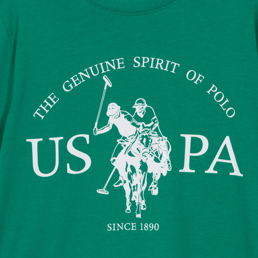 U.S. Polo Assn.-Boys Green Cotton T-Shirt with USPA Logo | Childrensalon Outlet
