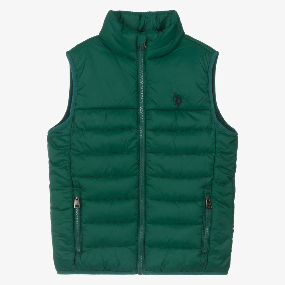 U.S. Polo Assn.-Boys Green Padded Gilet With Embroidered Logo | Childrensalon Outlet