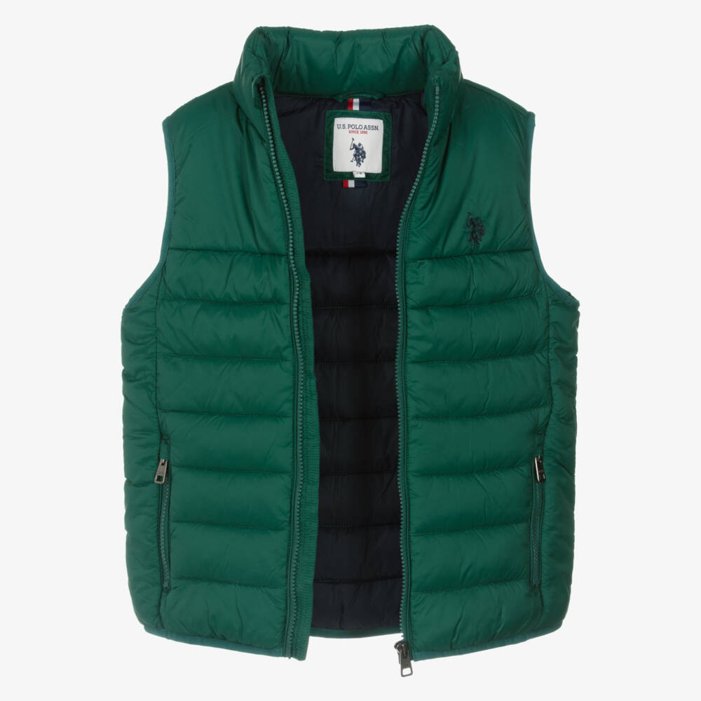 U.S. Polo Assn.-Boys Green Padded Gilet With Embroidered Logo | Childrensalon Outlet