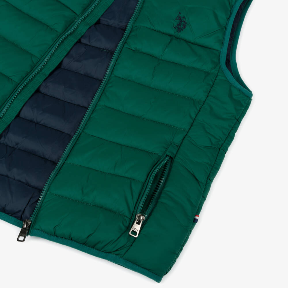 U.S. Polo Assn.-Boys Green Padded Gilet With Embroidered Logo | Childrensalon Outlet