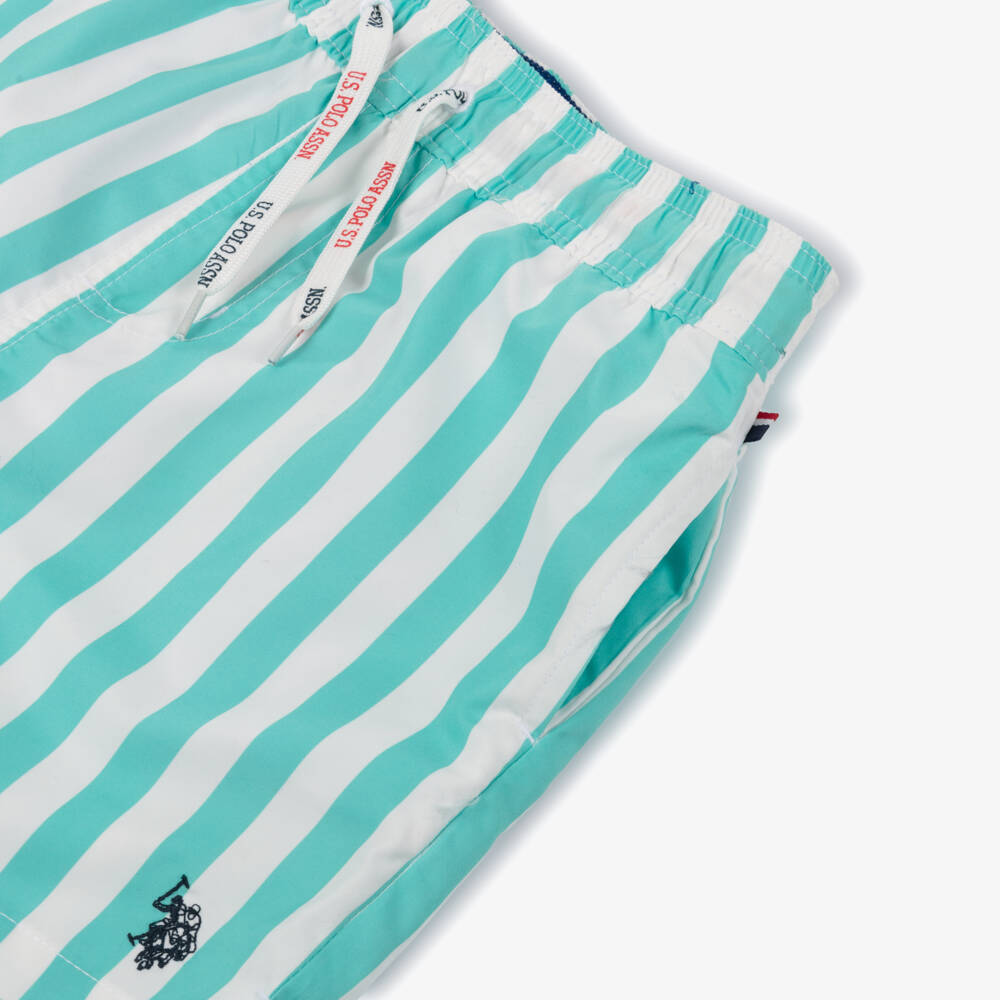 U.S. Polo Assn.-Boys Green & White Stripe Swim Shorts | Childrensalon Outlet