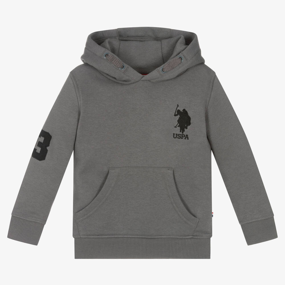 U.S. Polo Assn.-Boys Grey Cotton Logo Hoodie | Childrensalon Outlet