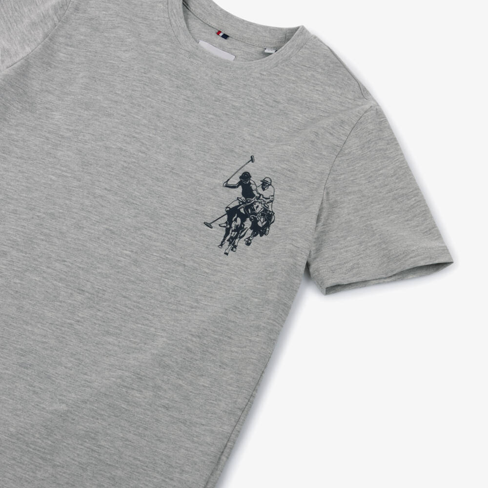 U.S. Polo Assn.-Boys Grey Cotton T-Shirt with Double Horsemen Logo | Childrensalon Outlet