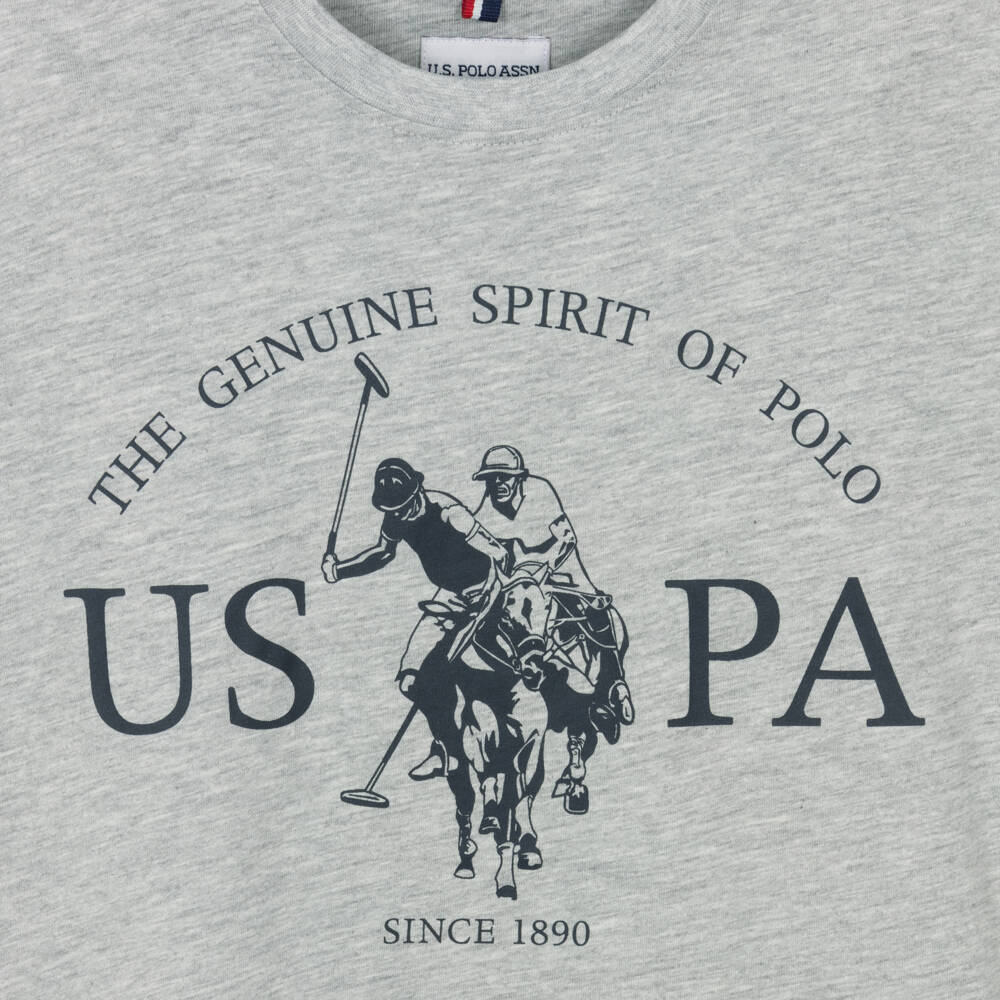 U.S. Polo Assn.-Boys Grey Cotton T-Shirt with Graphic Logo Print | Childrensalon Outlet