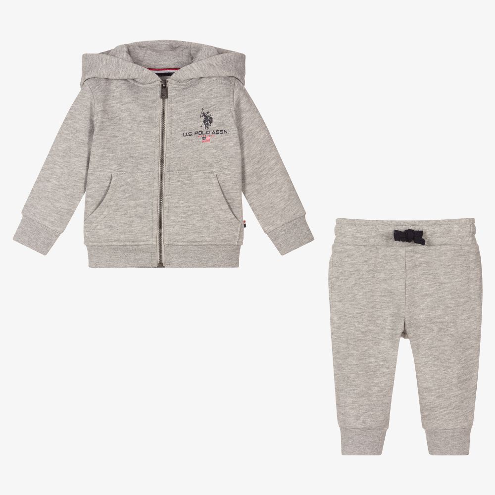 U.S. Polo Assn.-Boys Grey Cotton Tracksuit | Childrensalon Outlet