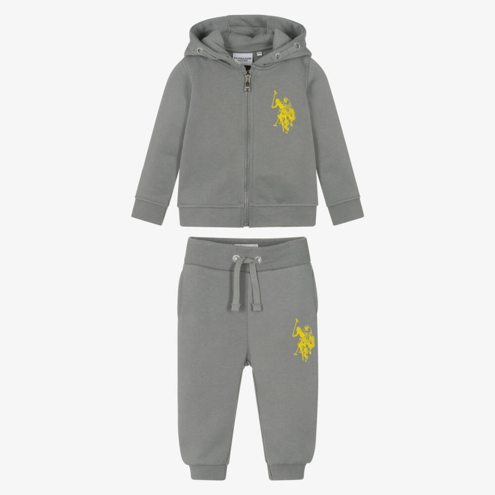 U.S. Polo Assn.-Boys Grey Jersey Tracksuit with Double Horsemen Logos | Childrensalon Outlet