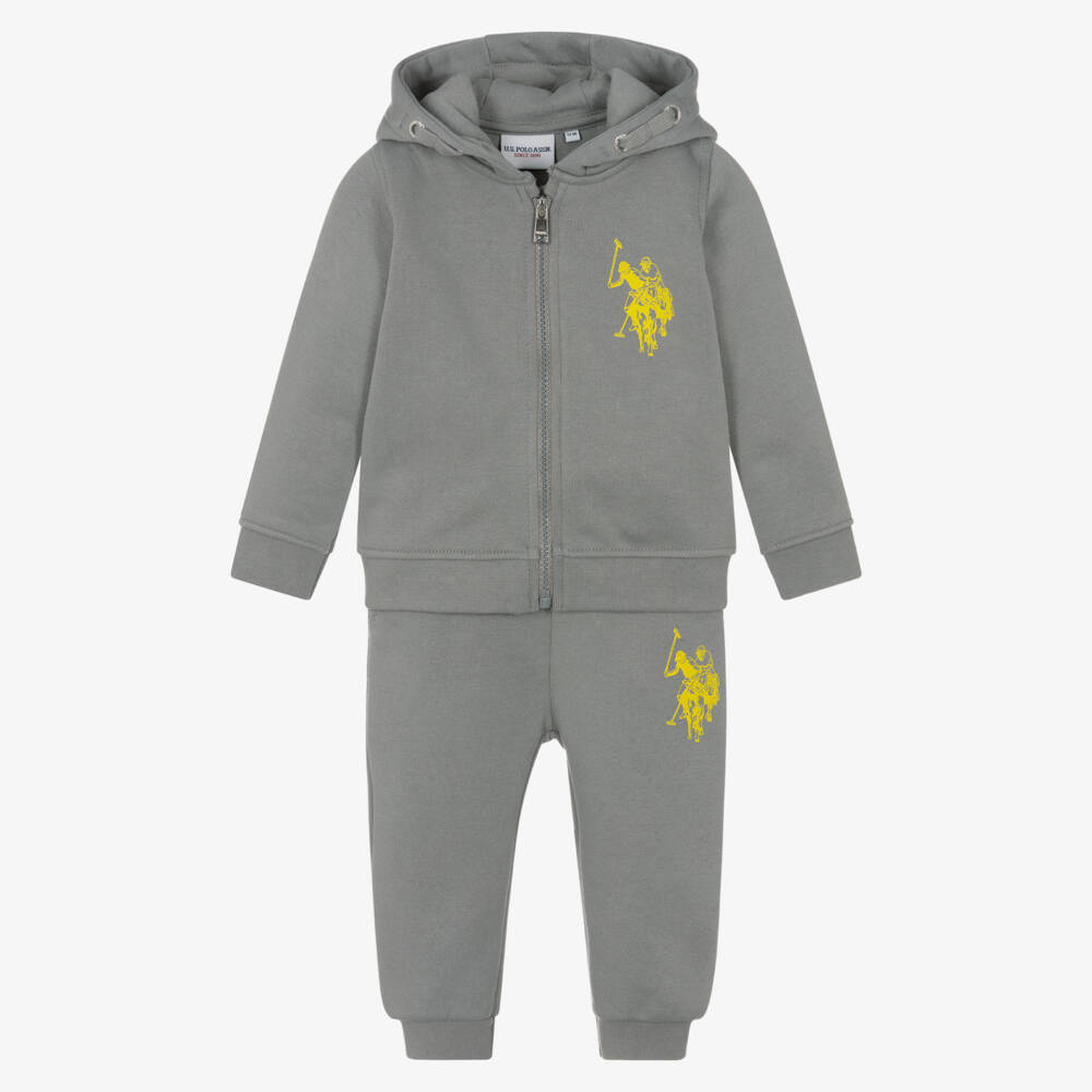 U.S. Polo Assn.-Boys Grey Jersey Tracksuit with Double Horsemen Logos | Childrensalon Outlet