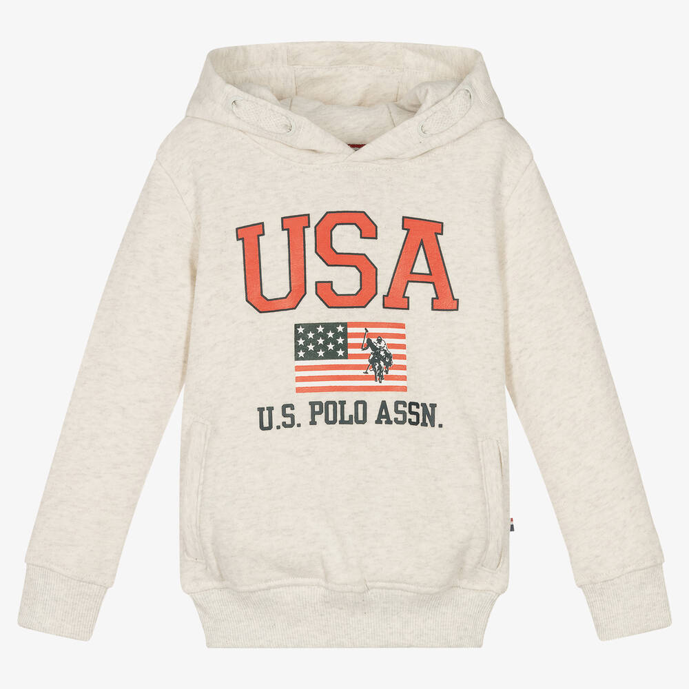 U.S. Polo Assn. - Boys Grey Marl Cotton Logo Hoodie | Childrensalon