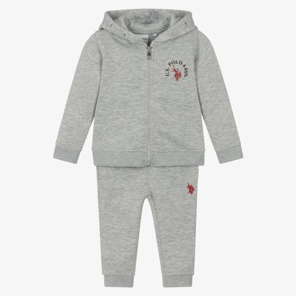 U.S. Polo Assn.-Boys Grey Marl Jersey Tracksuit with Arch Logo | Childrensalon Outlet