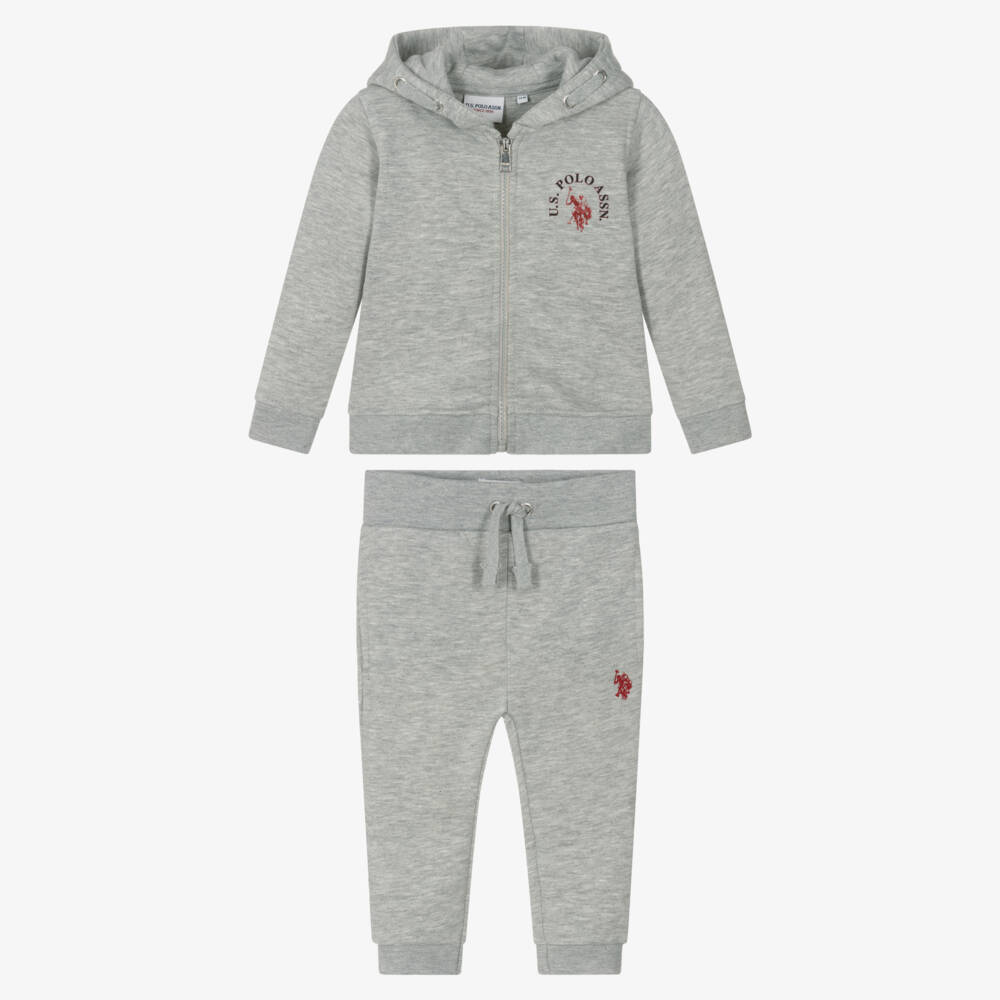 U.S. Polo Assn.-Boys Grey Marl Jersey Tracksuit with Arch Logo | Childrensalon Outlet