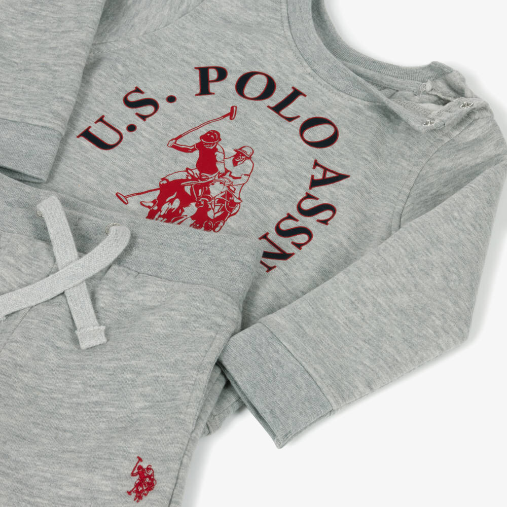 U.S. Polo Assn.-Boys Grey Marl Tracksuit with Double Horseman Logo | Childrensalon Outlet