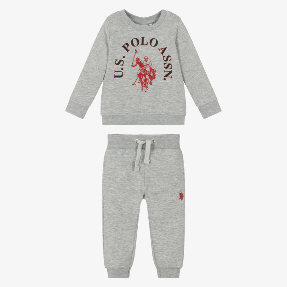 U.S. Polo Assn.-Boys Grey Marl Tracksuit with Double Horseman Logo | Childrensalon Outlet
