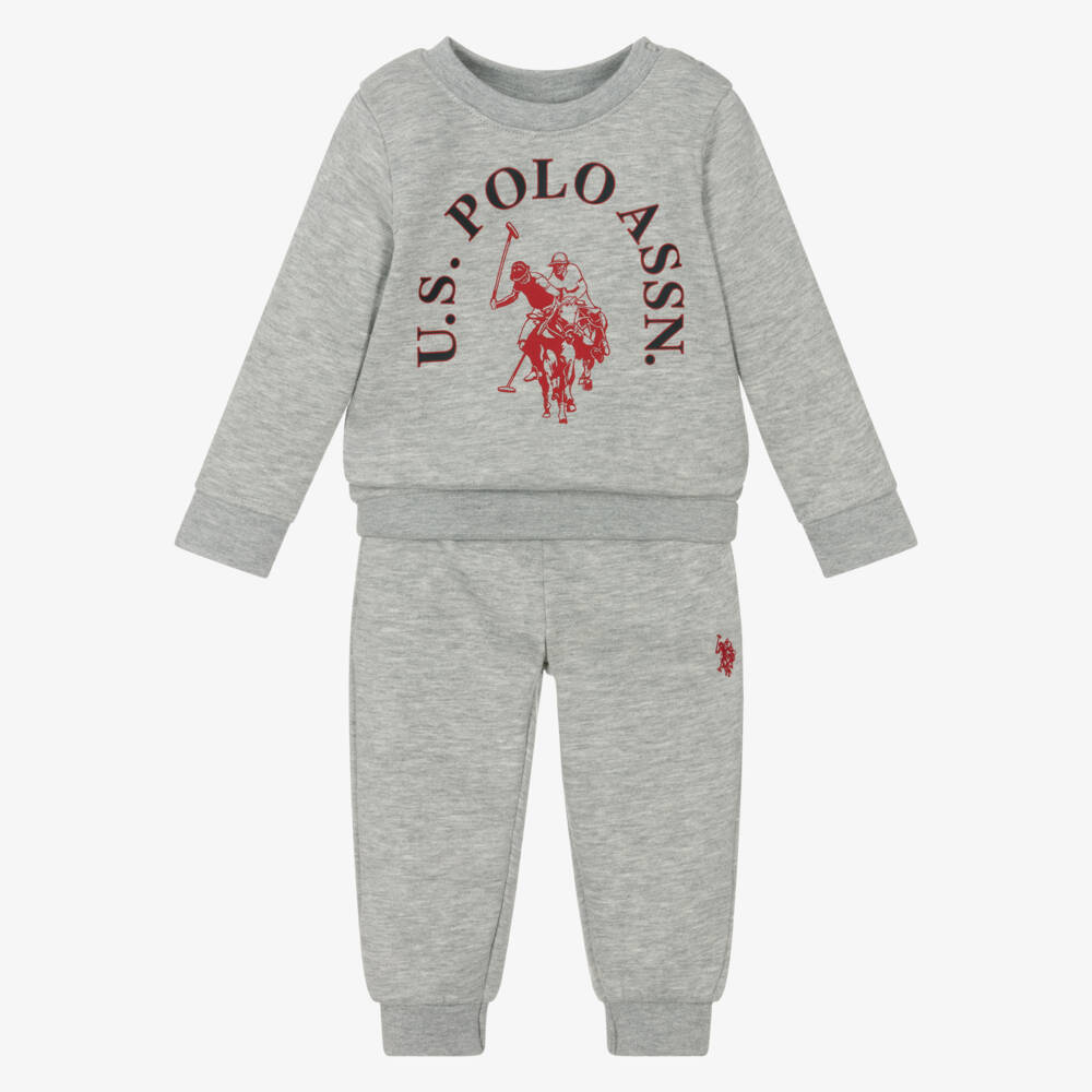 U.S. Polo Assn.-Boys Grey Marl Tracksuit with Statement Logo | Childrensalon Outlet