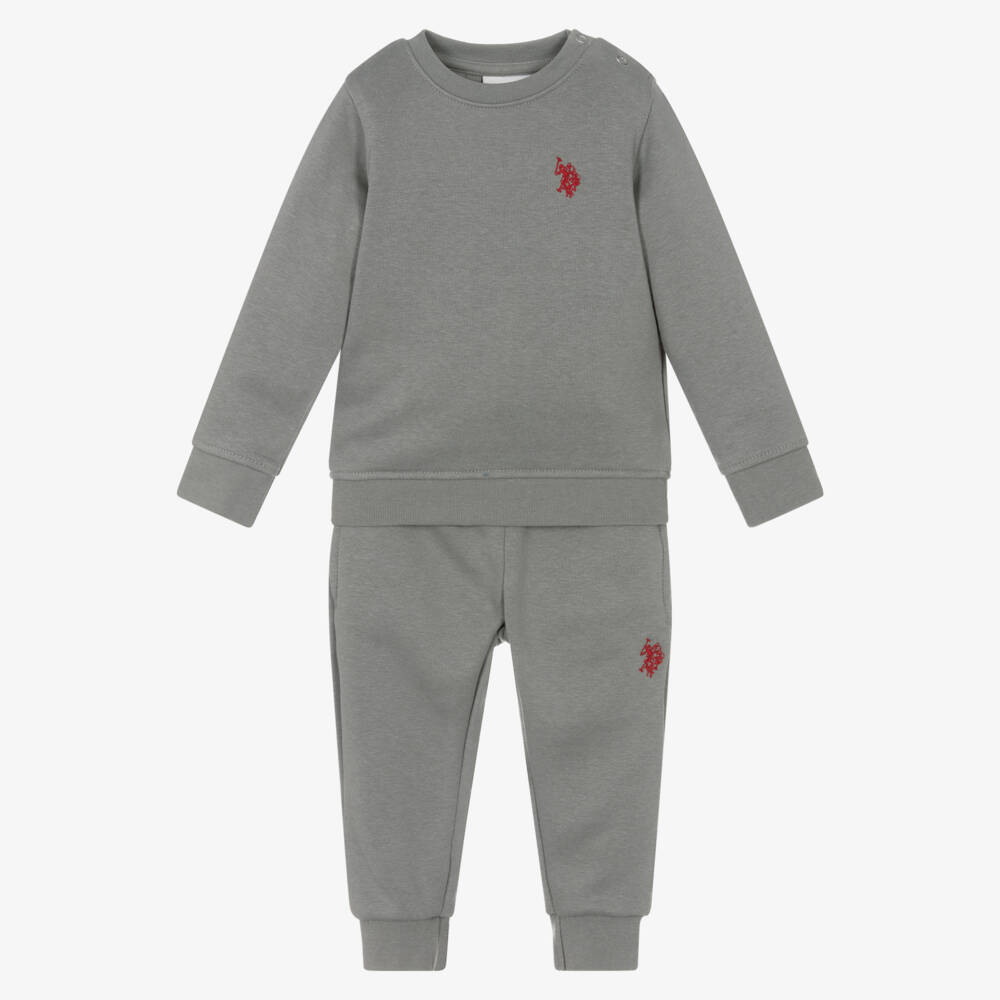 U.S. Polo Assn.-Boys Grey Tracksuit with Red Embroidered Logos | Childrensalon Outlet